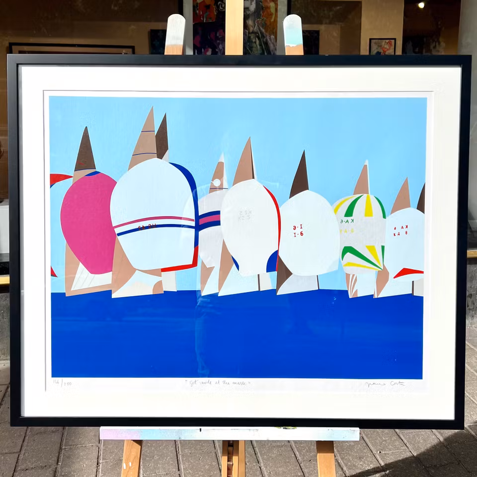 "Get inside at the mark" Serigrafi av Franco Costa. 93x68 cm.