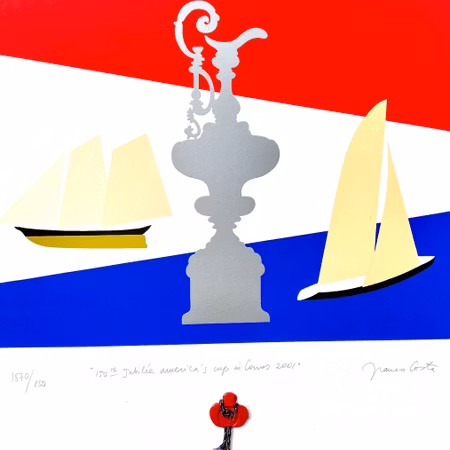 "150th Jubilée america's cup in Cowes, 2001" Serigrafi av Franco Costa. 70x70cm.