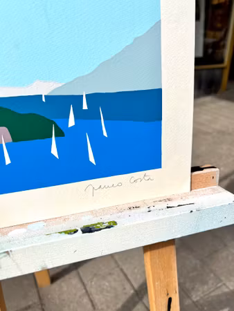 "Castello di Malcesine" Serigrafi av Franco Costa. 36,5x49 cm.