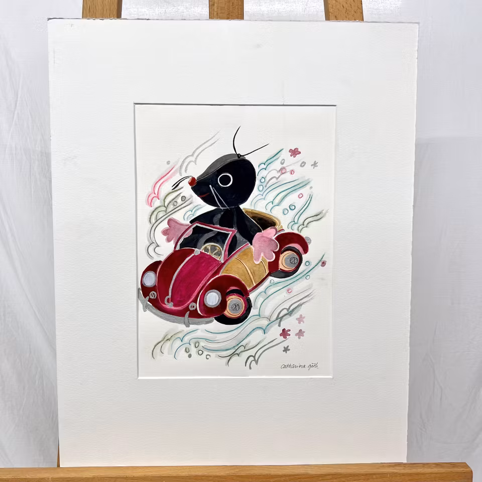 "Full fart" Akvarell av Catharina Göth. bildmått 23x30 cm.