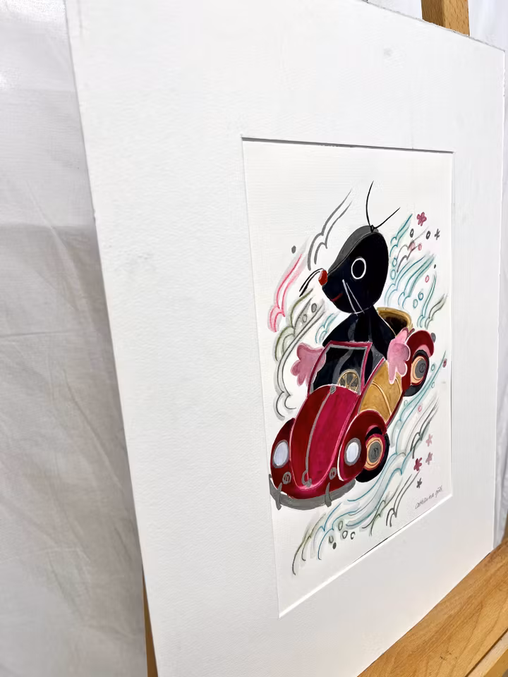 "Full fart" Akvarell av Catharina Göth. bildmått 23x30 cm.