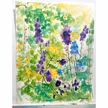 "Lupinus" Akvarell av Solveig "Lilli" Svennegren. 51,5x64 cm