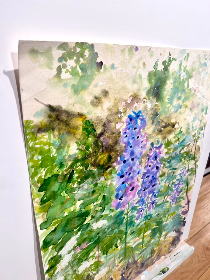 "Tillsammans i blom" Akvarell av Solveig "Lilli" Svennegren. 45,5x62 cm