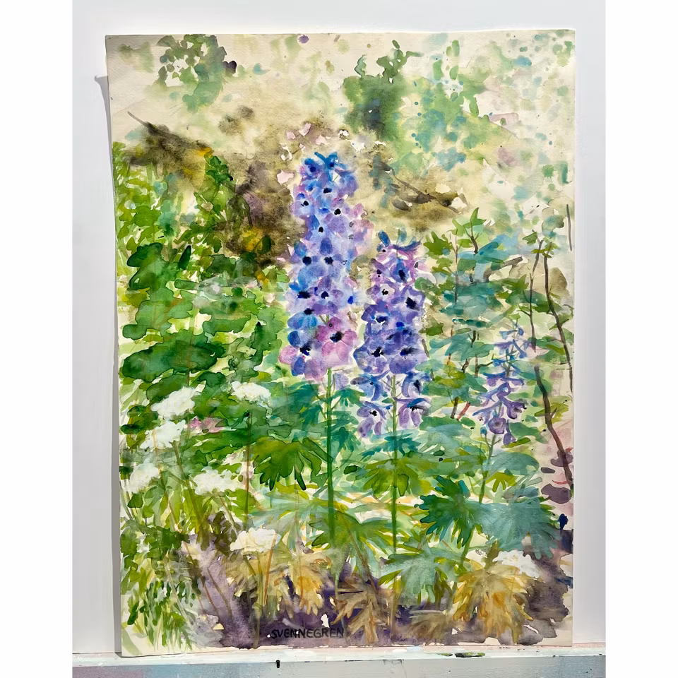 "Tillsammans i blom" Akvarell av Solveig "Lilli" Svennegren. 45,5x62 cm