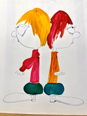 "Clowns Duel" Akvarell av Franco Costa. 70x50 cm