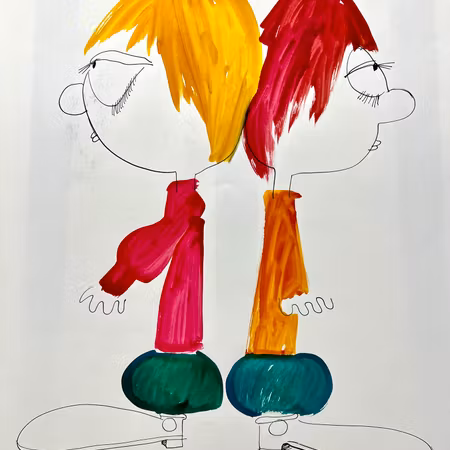 "Clowns Duel" Akvarell av Franco Costa. 70x50 cm