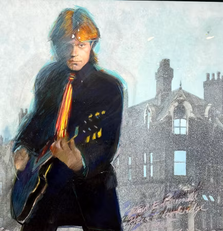 "Dave Edmunds, back to lockridge street" Original på papper av David Oxtoby. 75x61 cm