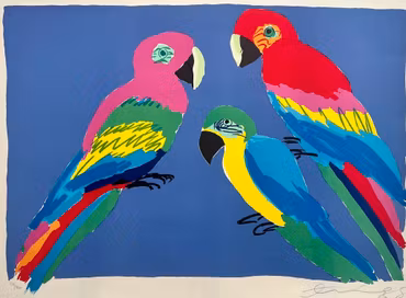 “Three Parrots” – litografi av Walasse Ting (57/200)