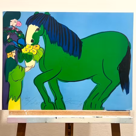 Walasse Ting, "Horse", litografi signerad, numrerad, daterad -80. 59,5x44,5 cm