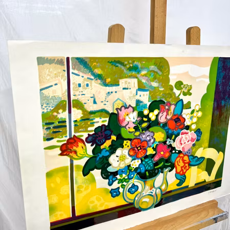 Guy Charon "Vase" Litografi, signerad, numrerad 111/250. 76x56 cm