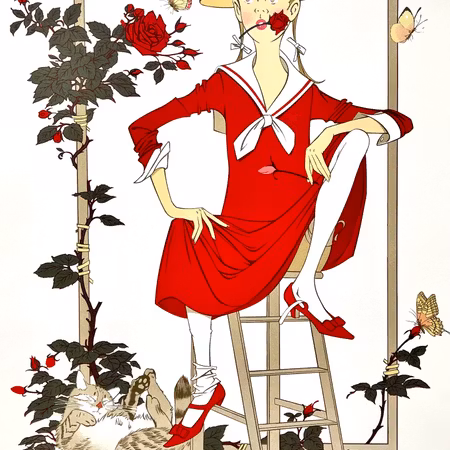 Philippe Henri Noyer, "Girl with cat" litografi. Signerad, numrerad 163/180. 64x89 cm