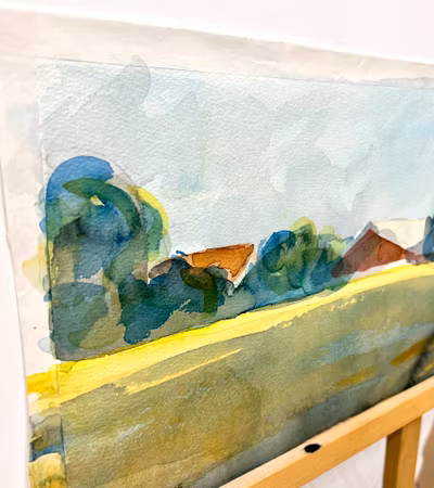 Anders Åstrand, "Grönt landskap" akvarell, signerad, daterad -05. 40,5x25,5 cm