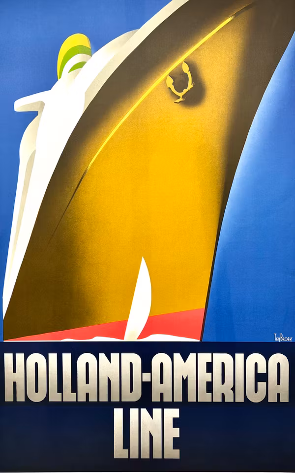Willem Ten Broek, "Holland America Line" Grafisk affisch. Daterad 1982. 59,5x92 cm