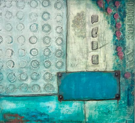 ”Falling Roses" Blandteknik på pannå av Lisa Ström. 61x57 cm