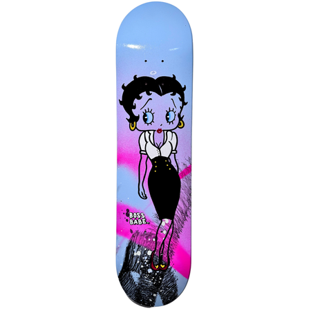"Bossbabe Blue" Blandteknik på skateboard av Mike Blomqvist, 20x80 cm