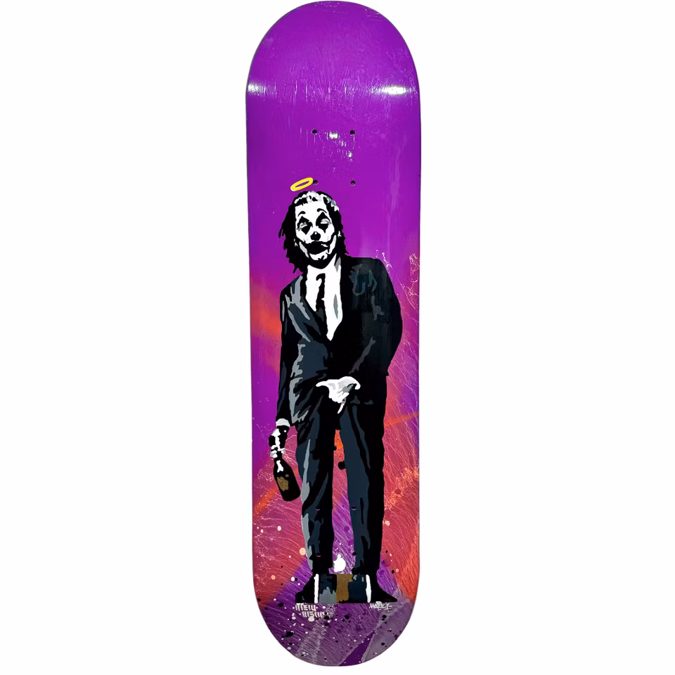 "Joker" Blandteknik på skateboard av Mike Blomqvist, 20x80 cm