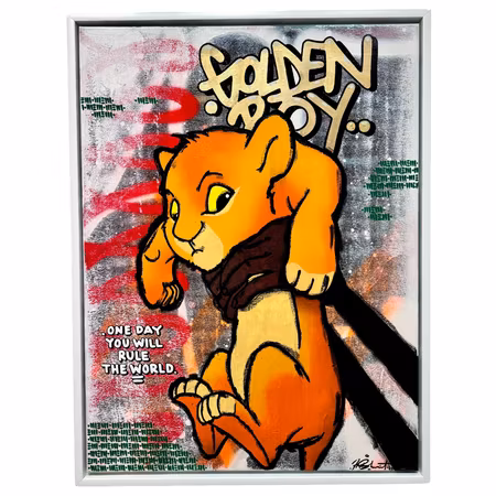 "Golden Boy" Blandteknik på duk av Mike Blomqvist, 63x83 cm