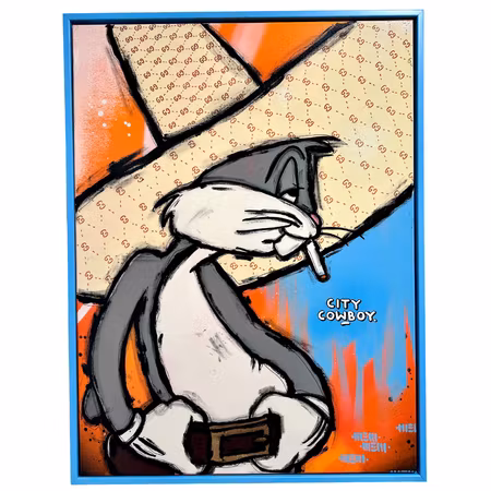 "City Cowboy" Blandteknik på duk av Mike Blomqvist, 63x83 cm