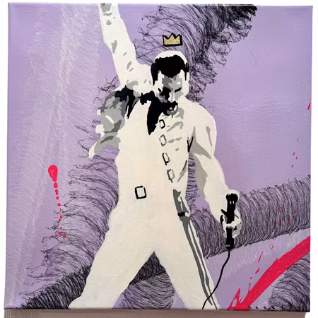 "Purple" Blandteknik på duk av Mike Blomqvist, 40x40 cm