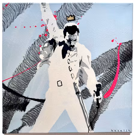 "Blue" Blandteknik på duk av Mike Blomqvist, 40x40 cm