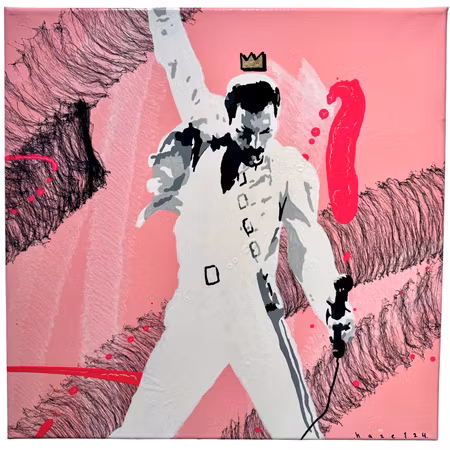 "Pink" Blandteknik på duk av Mike Blomqvist, 40x40 cm