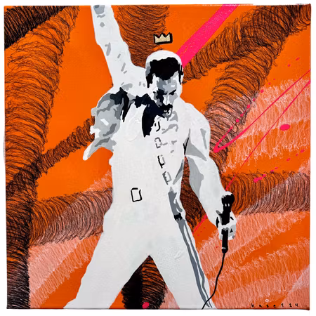 "Orange" Blandteknik på duk av Mike Blomqvist, 40x40 cm