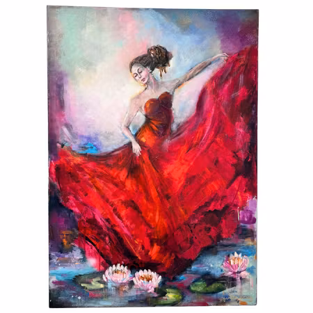 "Among water lilies" Akryl på duk av Anna-Lena Johansson. 70x100 cm