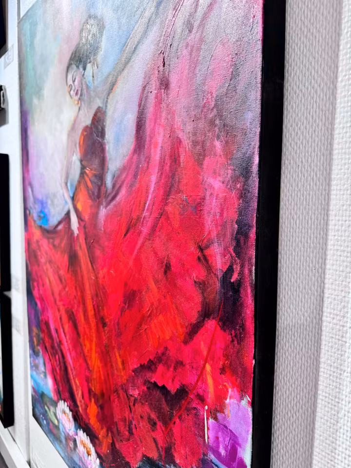 "Among water lilies" Akryl på duk av Anna-Lena Johansson. 70x100 cm