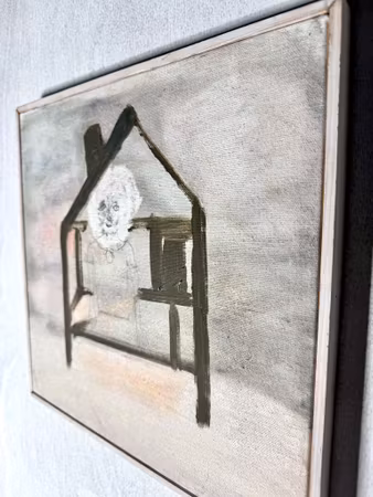 "Inomhus" Olja på duk av Anneli Nise. 35x34 cm