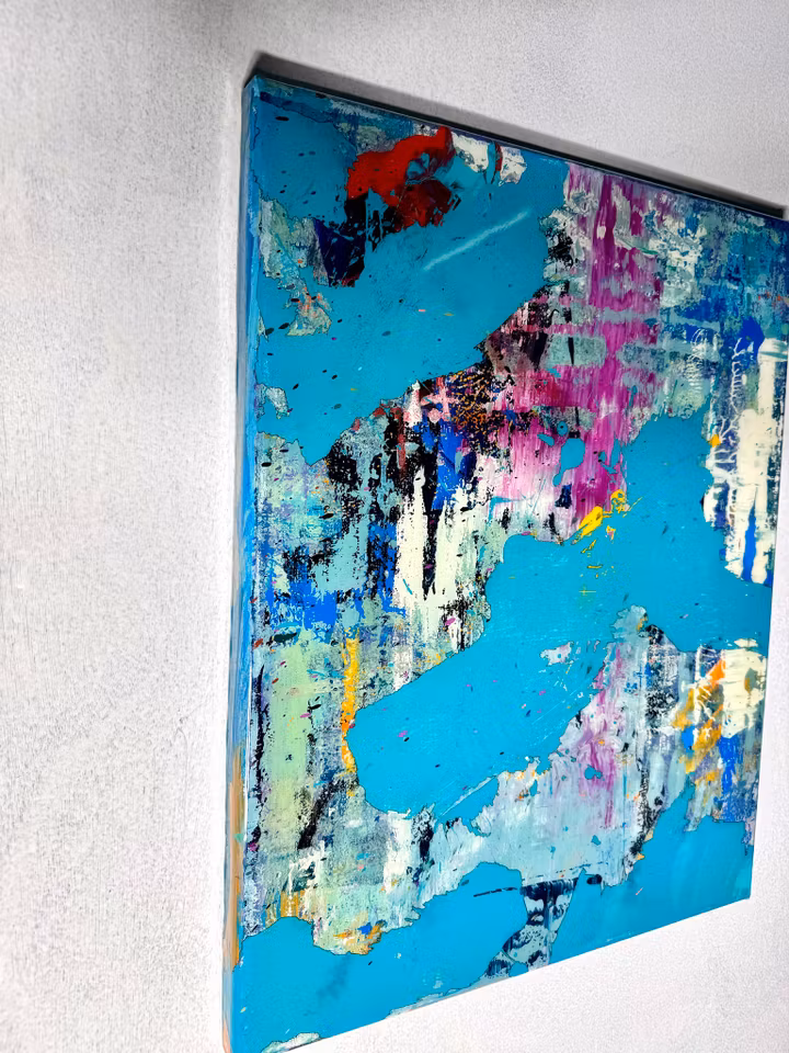 "Border on Cyan" Alberto Ramirez LEG & Jochen Vrba. Mixed media 40x50cm