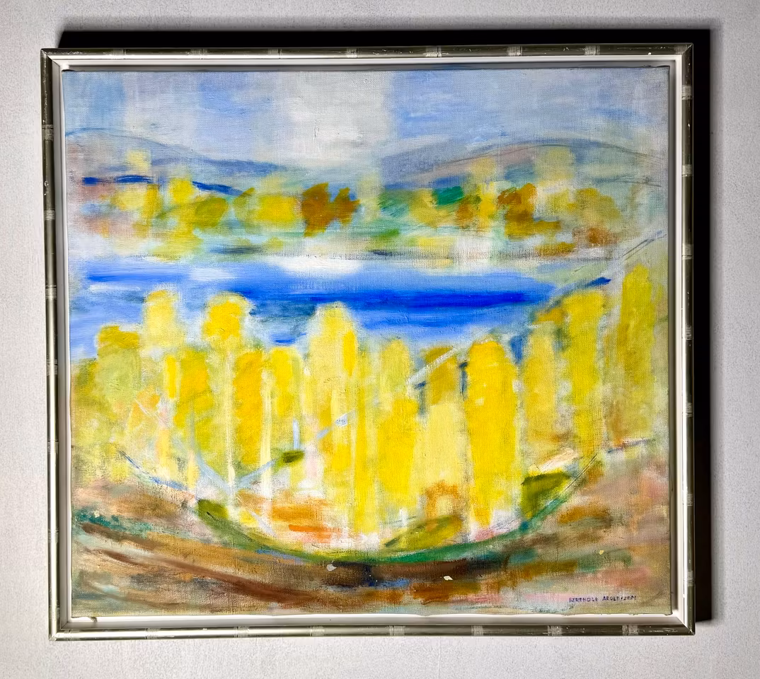 "Sjön" Olja på duk av Berthold Adolfsson. 70x64 cm.