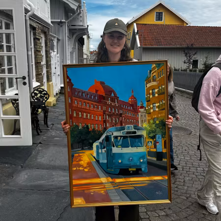"Prinsgatan" - Olja på linneduk av Elin Östberg, 70x100 cm