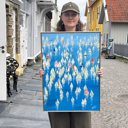 "Regattan" - Olja på linneduk av Elin Östberg, 50x70 cm