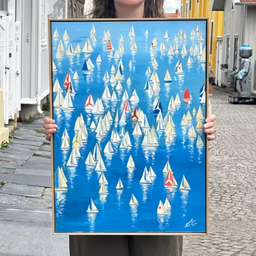 "Regattan" - Olja på linneduk av Elin Östberg, 50x70 cm
