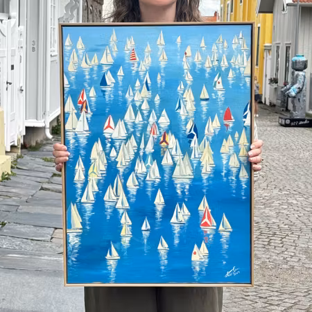 "Regattan" - Olja på linneduk av Elin Östberg, 50x70 cm