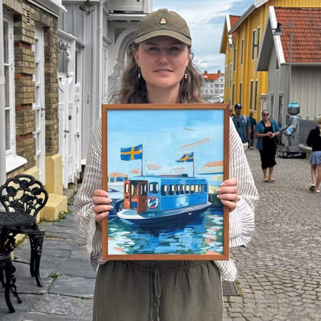 "Färjan" - Olja på linneduk av Elin Östberg, 33x41 cm