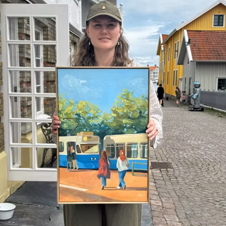 "Mot stan" - Olja på linneduk av Elin Östberg, 40x60 cm