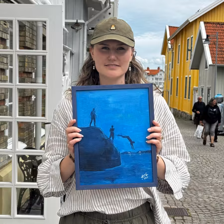 "Kvällsdopp" - Olja på linneduk av Elin Östberg, 33x27 cm