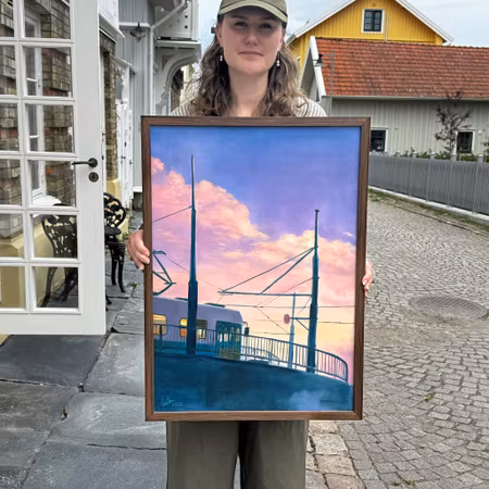 "Ändhållplats" Olja på bomullscanvas av Elin Östberg. 70x50 cm
