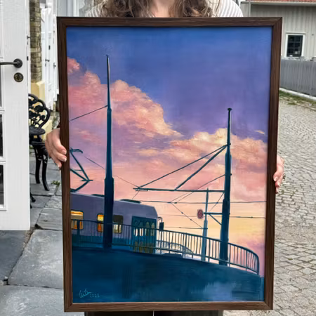 "Ändhållplats" Olja på bomullscanvas av Elin Östberg. 70x50 cm