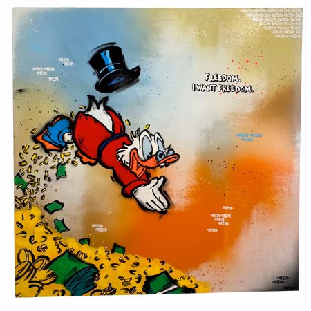 "Freedom, I want Freedom" Blandteknik på duk av Mike Blomqvist. 100x100 cm