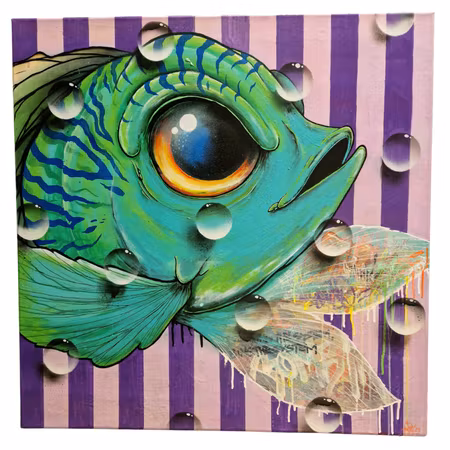 Graffish - blandteknik på duk av Matthias Tautz 80x80 cm
