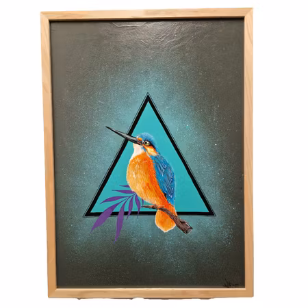 Kingfisher - blandteknik på duk av Matthias Tautz 53x72 cm