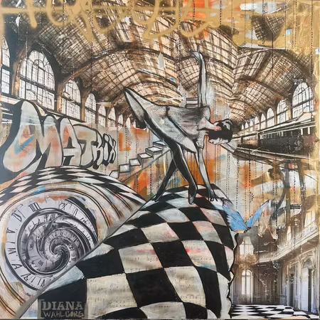 En reva i tiden no 10 - blandteknik på duk av Diana Wahlborg 100x100 cm