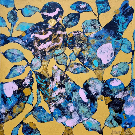 Nära fåglar - akryl på duk av Hanna Ekegren 100x100 cm