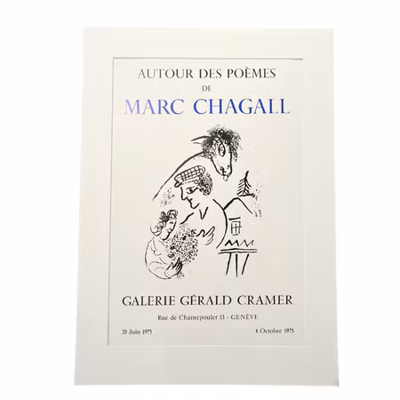 "Autour des Poèmes de Marc Chagall" Litografisk utställningsaffisch av Marc Chagall -1975, 44 x 60 cm