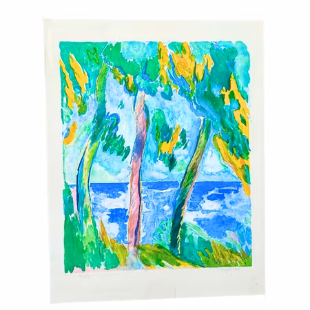"Trees" Litografi av Leopold Fare, 62 x 80 cm