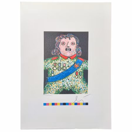 Enrico Baj "Der kleine General" Litografi, numrerad, signerad -1982. 30x42 cm