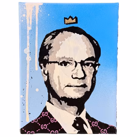 Mike Blomqvist "Carl Gucci", Blandteknik på duk. 17,5x23,5 cm 1/9