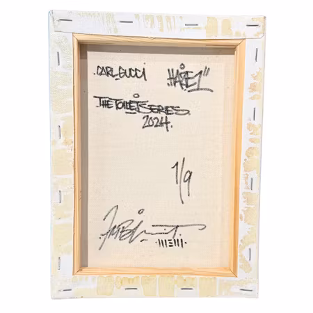 Mike Blomqvist "Carl Gucci", Blandteknik på duk. 17,5x23,5 cm 1/9